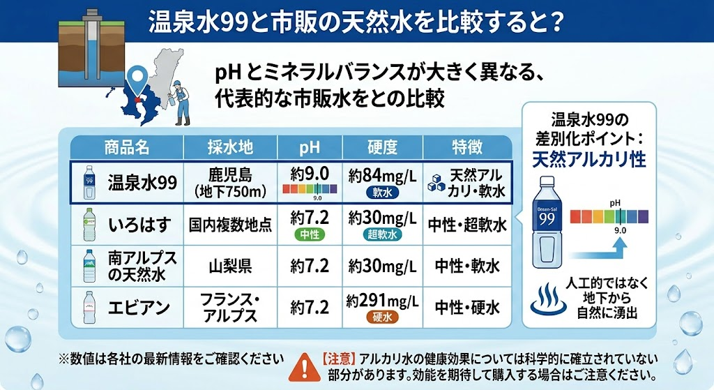 温泉水と市販の水比較