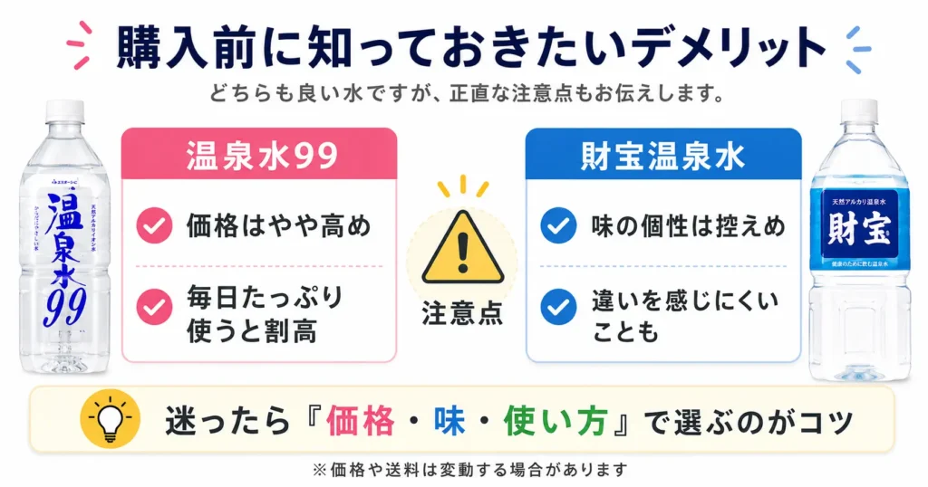 温泉水99と財宝のデメリット